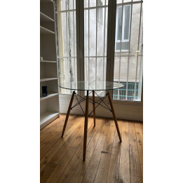 Table ronde 80x80 verre et bois