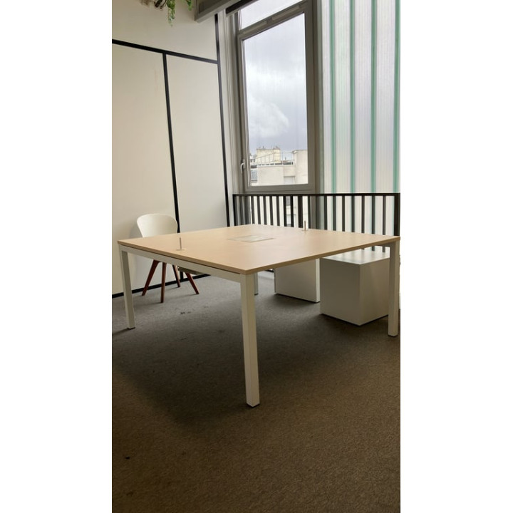 Bench 2 places - plateau bois pieds blanc