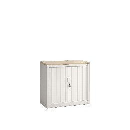 Armoire basse coulissante en métal blanc avec fermeture à clé