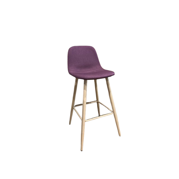 Tabouret haut en bois et tissu violet