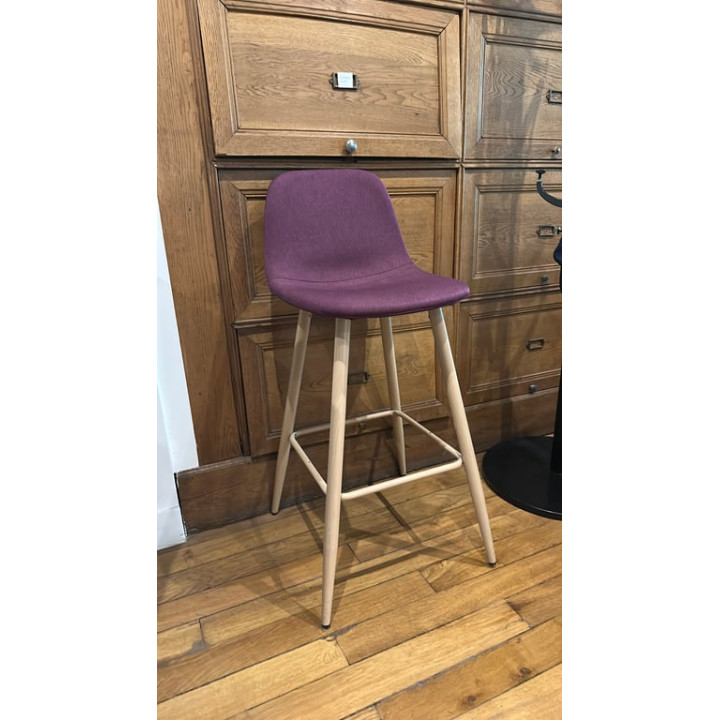 Tabouret haut en bois et tissu violet