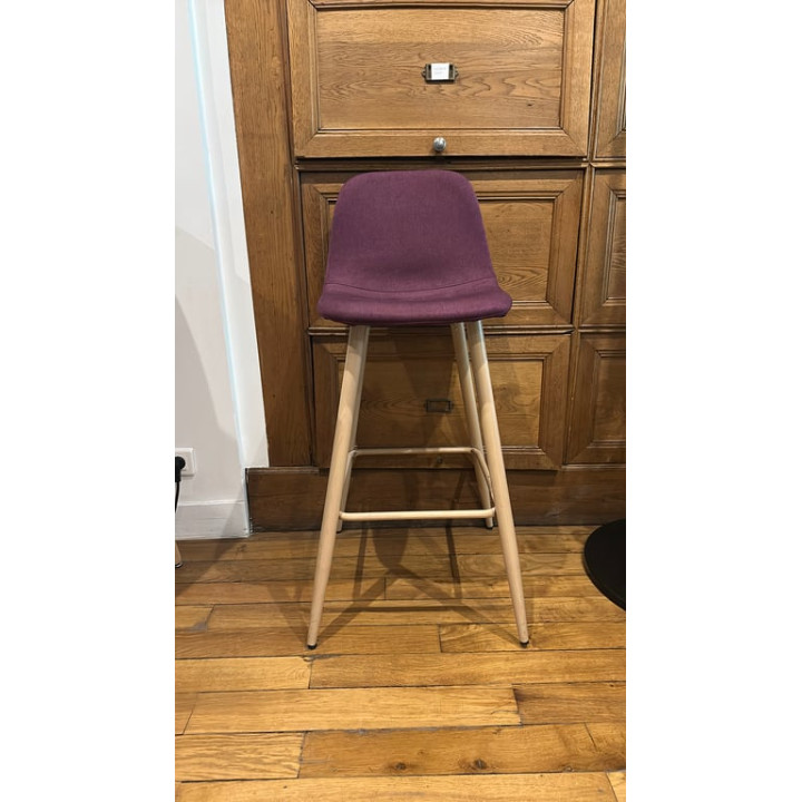 Tabouret haut en bois et tissu violet