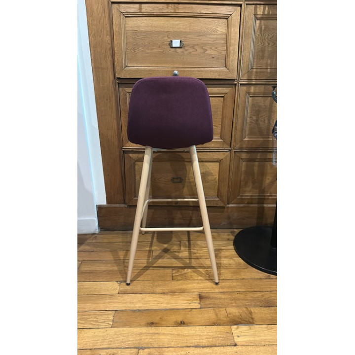 Tabouret haut en bois et tissu violet