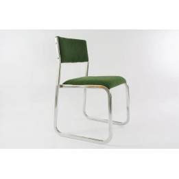 Chaise traineau en métal chromé tissu vert