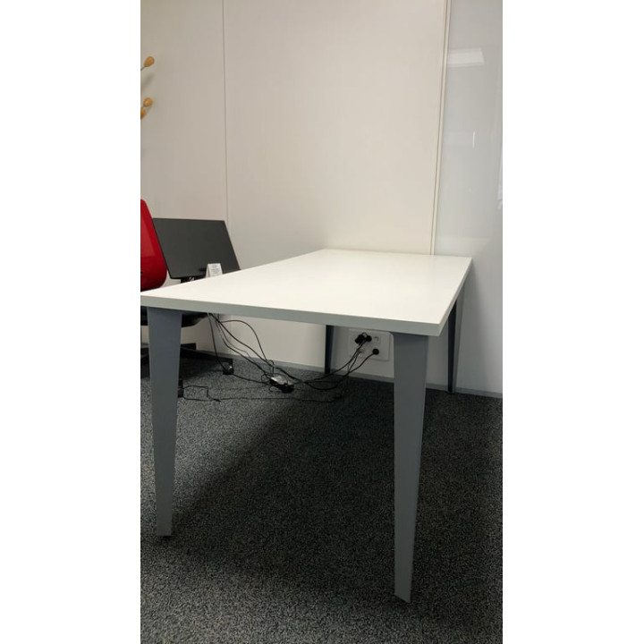 Bureau droit blanc pied gris 160-80