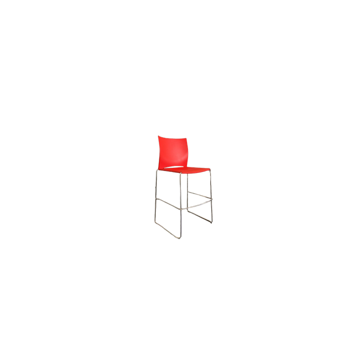 Chaise haute rouge en plastique et piètement métal