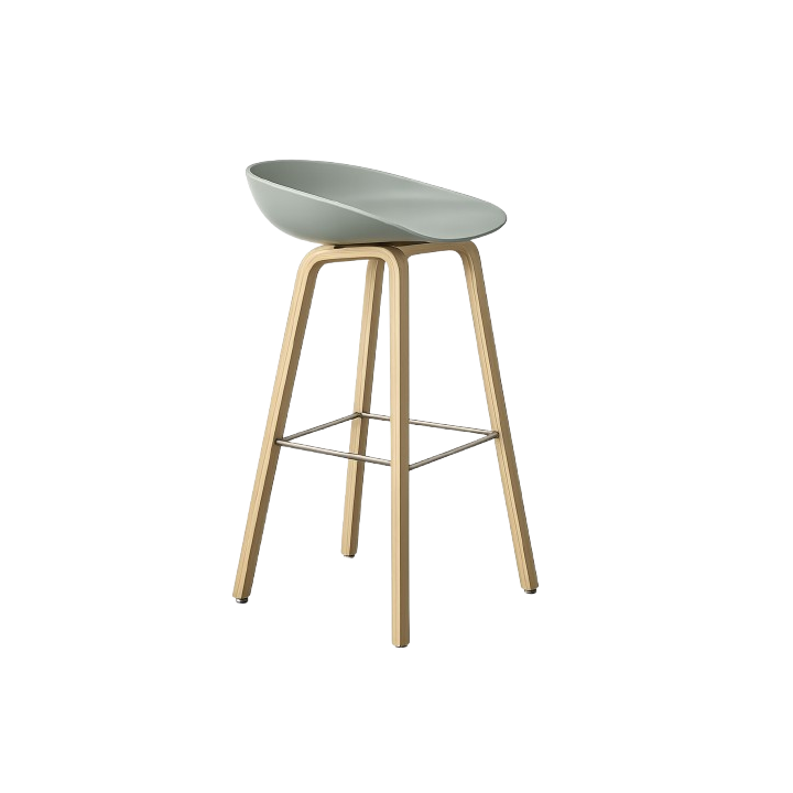 Chaise haute - About A Stool AAS42 en plastique gris et pieds en bois