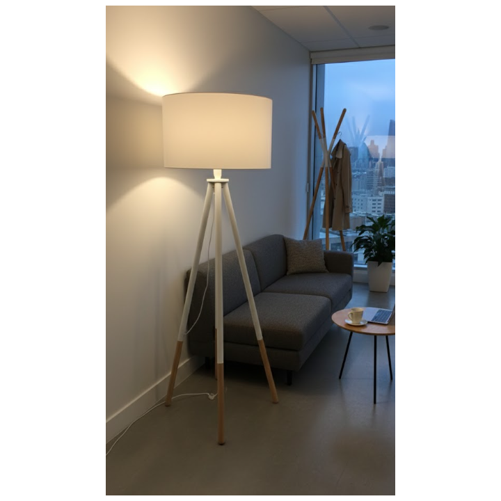 Luminaire sur pied en bois et métal