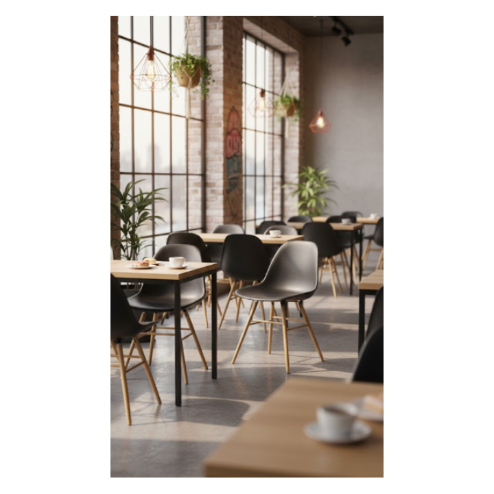 Chaise de cafétéria en plastique et bois