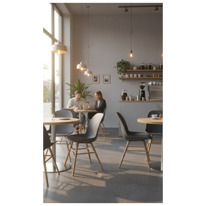Chaise de cafétéria en plastique et bois