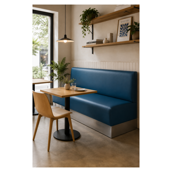 Banc en cuir bleu et métal