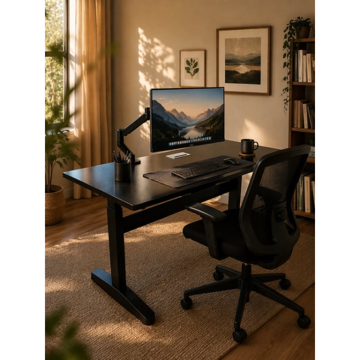 Bureau réglable 140x60 cm en Bois Wenge et Métal Noir