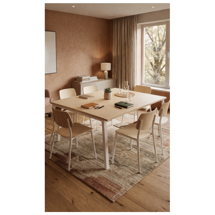 Bureau multiposte en bois mélaminé avec pieds métalliques