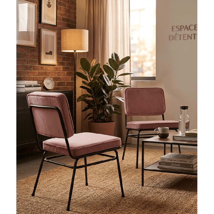 Fauteuil en Métal et Tissu Rose