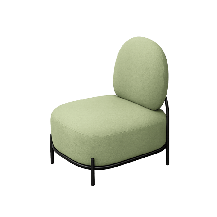 Fauteuil Polly en tissu kaki avec pieds en métal noir