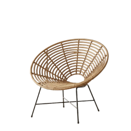 Fauteuil en Osier avec Pieds Métalliques Noirs