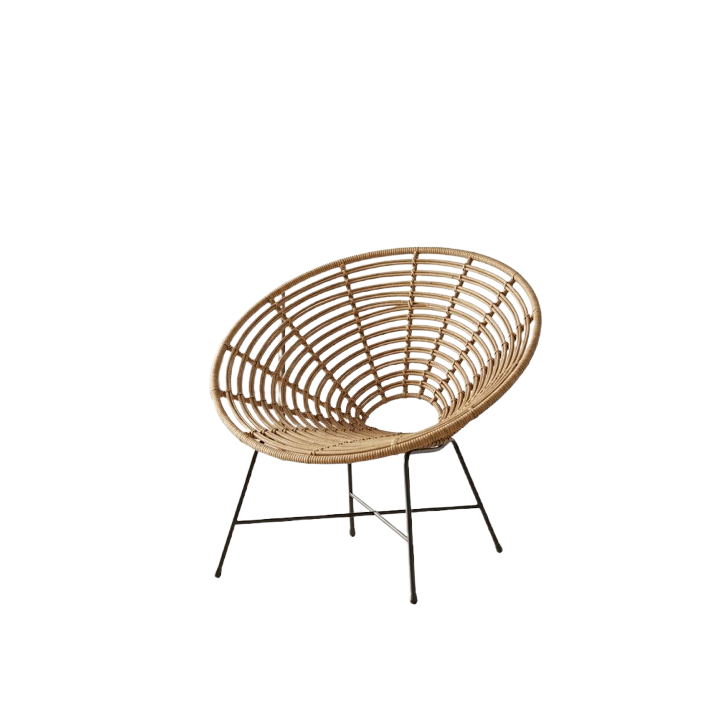 Fauteuil en Osier avec Pieds Métalliques Noirs