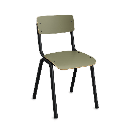 Chaise de cafétéria empilable en bois et métal, structure droite, dossier plein