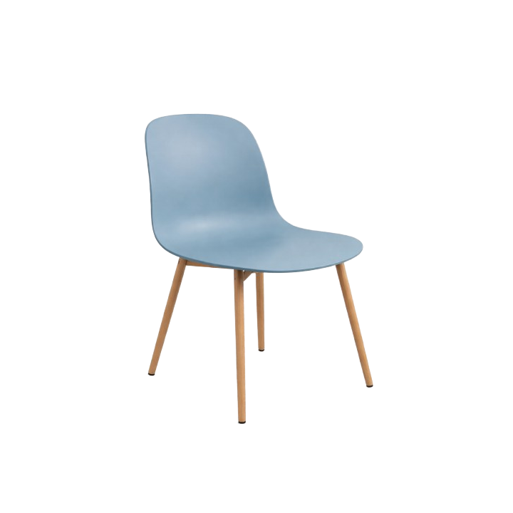 Chaise de cafétéria en bois et plastique bleu