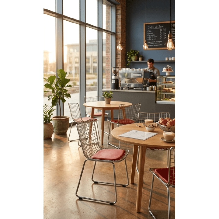 Chaise de cafétéria en métal chromé, empilable