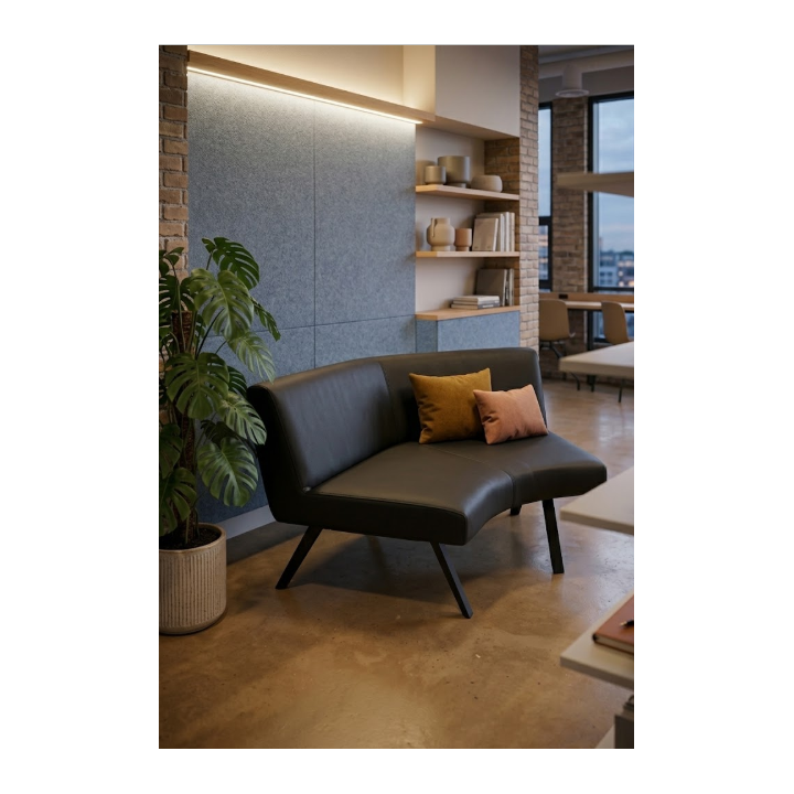 Banquette en cuir/simili noir avec pieds en bois