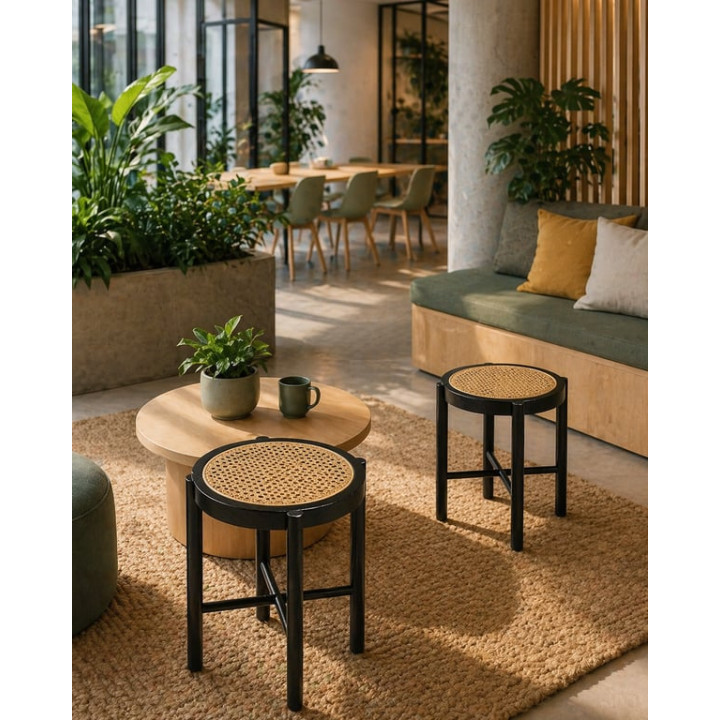 Tabouret rétro webbing stool black par Hk living