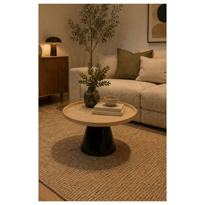 Table basse ronde en bois contreplaqué et plastique