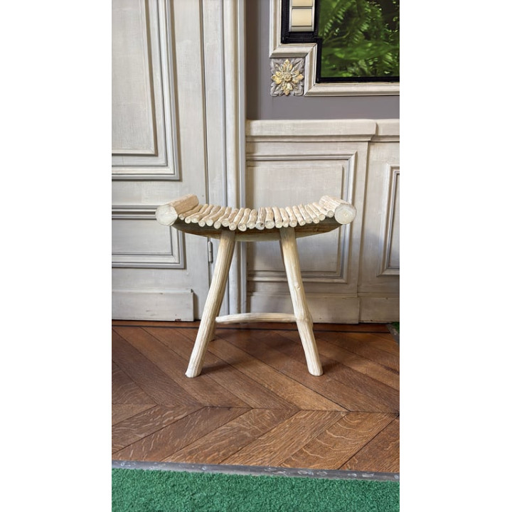 Tabouret en Bois Crème avec Piètement Droit