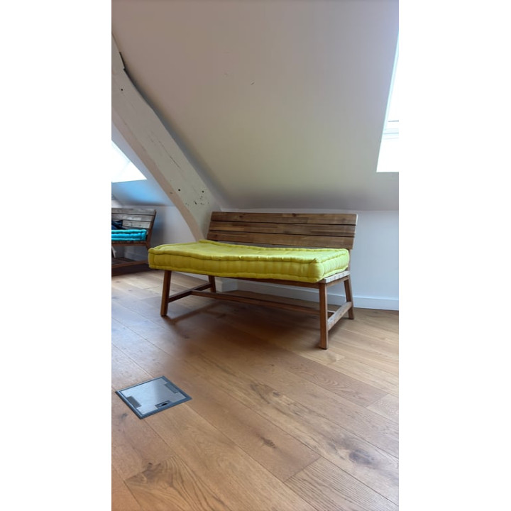 Banc en bois avec assise en tissu
