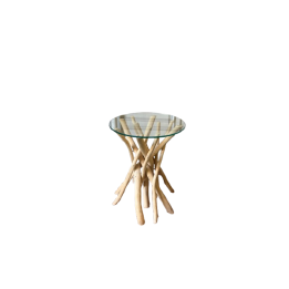 Table basse ronde en verre et bois