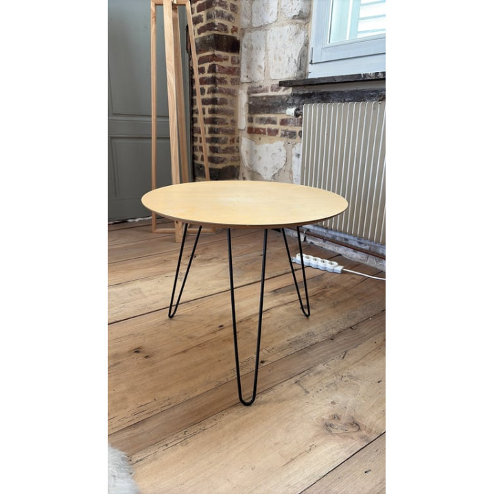 Table basse ronde en bois et métal
