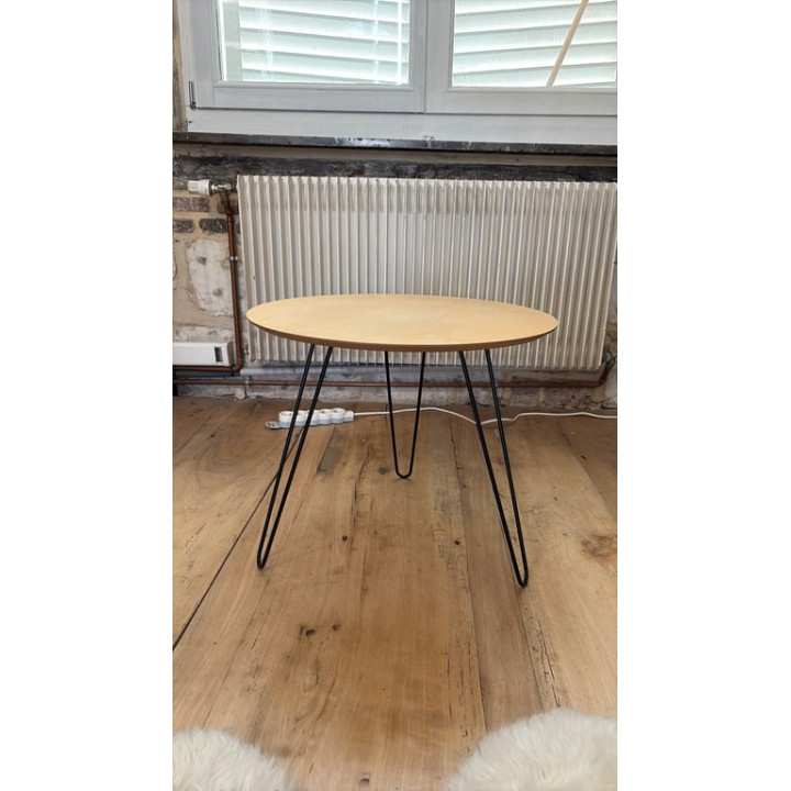Table basse ronde en bois et métal