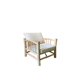 Fauteuil avec accoudoirs en bois et assise en tissu