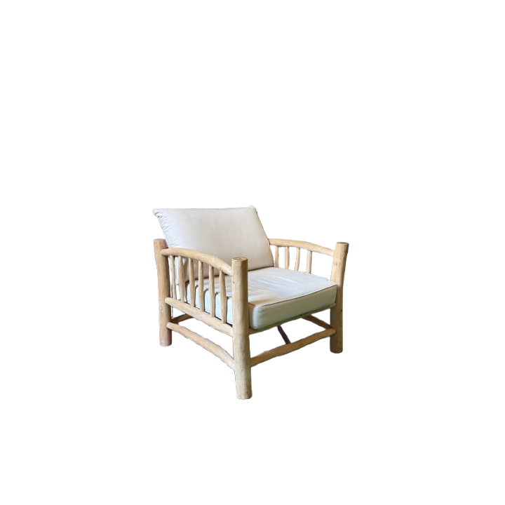 Fauteuil avec accoudoirs en bois et assise en tissu