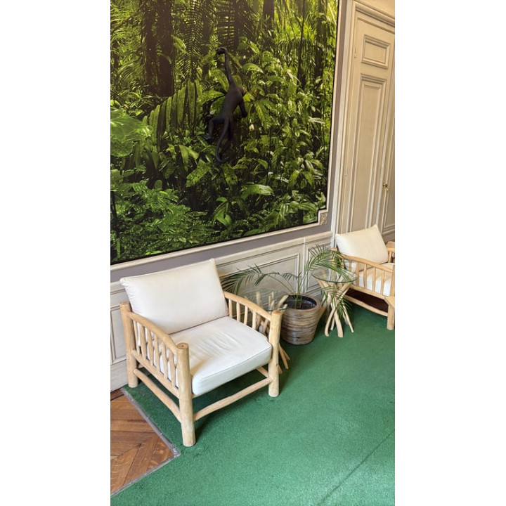 Fauteuil avec accoudoirs en bois et assise en tissu