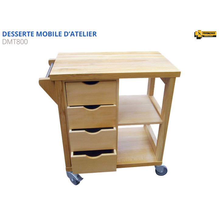 Desserte mobile avec caisson 4 tiroirs