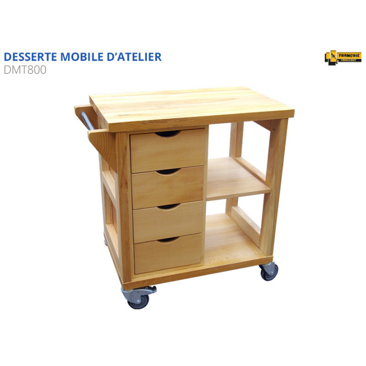 Desserte mobile avec caisson 4 tiroirs