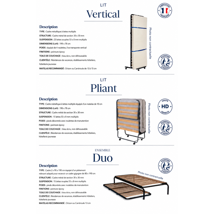 Lit d'appoint Vertical 80 x 190 m