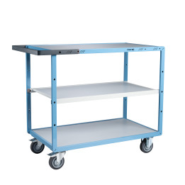 Servante mécano-soudée 3 plateaux mélaminé, 1000 x 600 mm, roues TPE, 250 kg