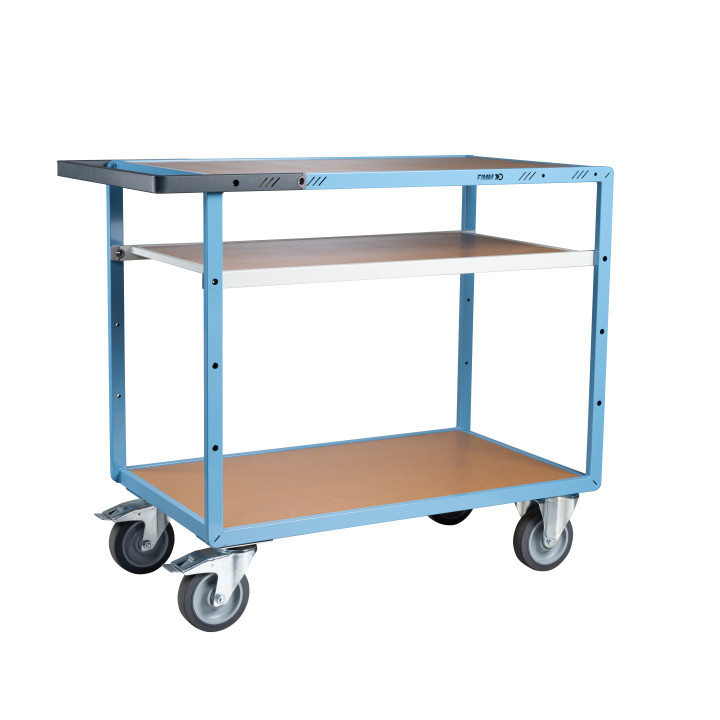 Servante mécano-soudée 3 plateaux médium, 1000 x 600 mm, roues TPE, 400 kg