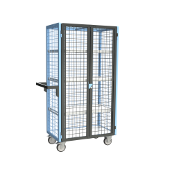 Servante grillagée 4 côtés, verrouillable, avec 3 étagères, plateau bois, 850 x 500 mm, 250 kg