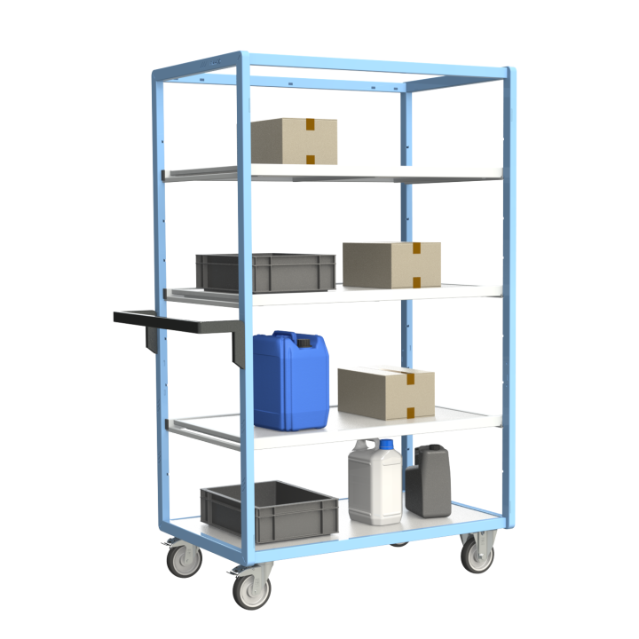 Servante multi-niveaux, avec 3 étagères, plateau bois, 1000 x 600 mm, 250 kg