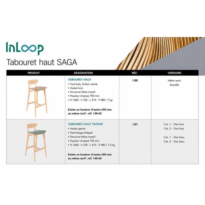 Tabouret haut 75 cm Empilable Saga