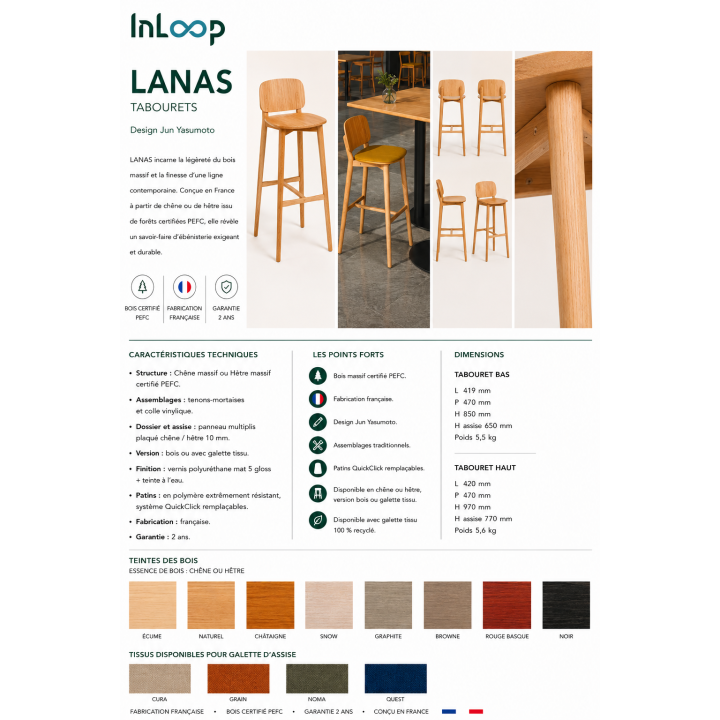 Tabouret haut Chêne Lanas