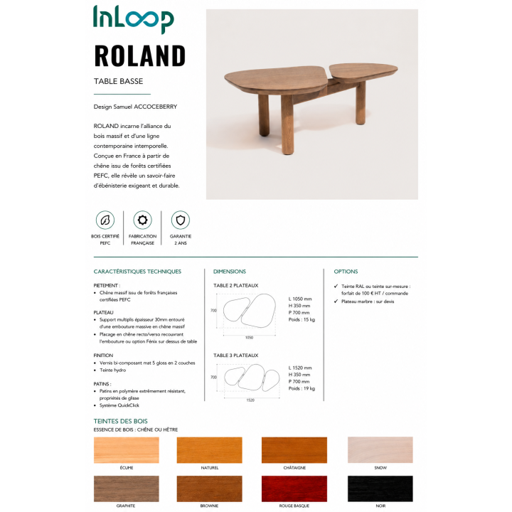 Table basse Roland 2 plateaux Chêne