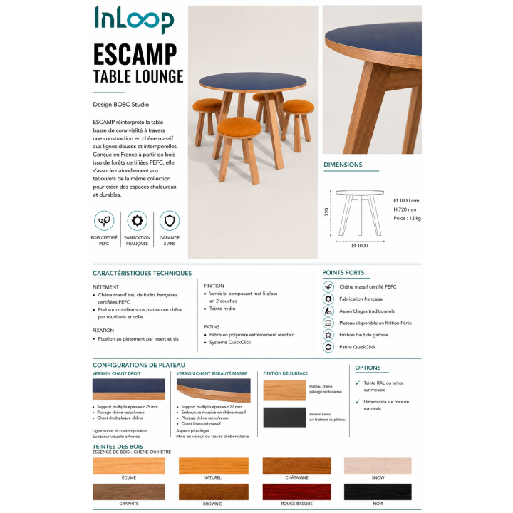 Table Escamp Ø100 chant biseau