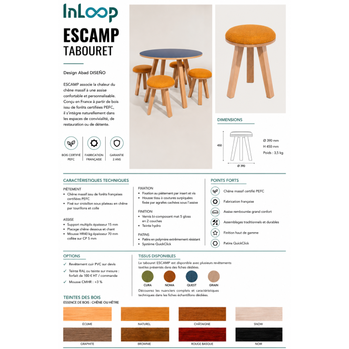 Tabouret Escamp Assise tissu
